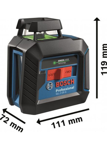 Линейный лазерный нивелир Professional GLL 2-20 G (10 м) с держателем и потолочным креплением (24937) Bosch (323165831)