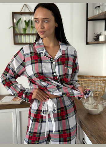 Червона всесезон домашній затишний костюм-піжамка сорочка + брюки Vakko