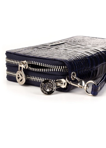 Місткий жіночий шкіряний гаманець клатч 209515-19 синій на дві блискавки Eminsa (266266688)