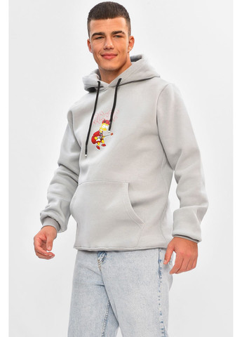 Сірий худі чоловіче на флісі сірого кольору з принтом Let's Shop малюнок без декору (356454629)