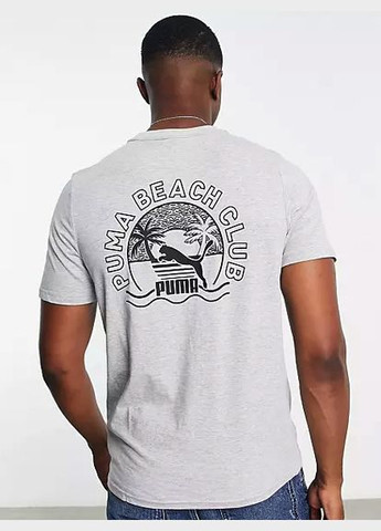 Світло-сіра чоловіча футболка майка Puma Graphic Tee light gray heather beach club