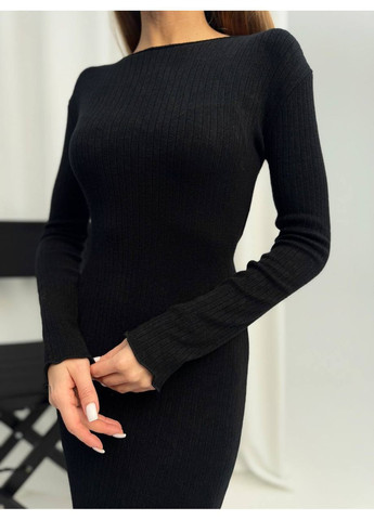 Черное платье 236 рубчик ангора миди с рукавами длинными Україна