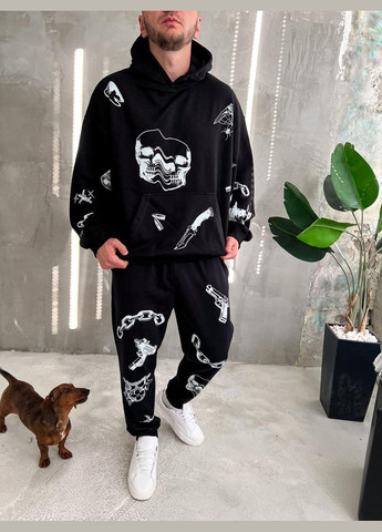 Костюм худі штани чоловічий стильний чорного кольору No Brand (370961131)