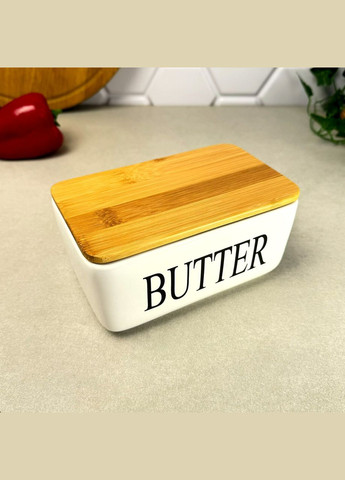 Біла порцелянова маслянка на бамбуковій підставці Midori Ardesto (305408385)