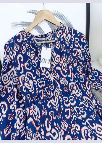 Синя розкльошена сукня міні з принтом Zara