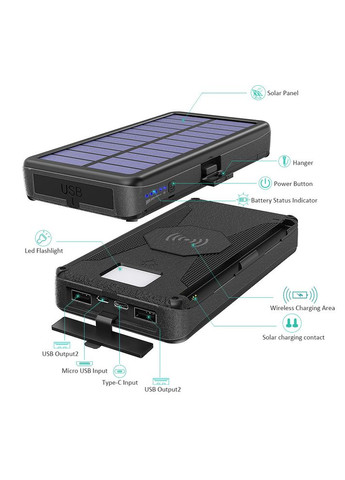 УМБ с солнечной панелью DN38 25000 mAh Portable Solar Charger Wireless 5 panel Black VHG (366664683)