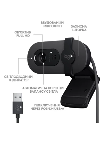Веб-камера Brio 100 Full HD Webcam, Graphite Logitech (314835665)