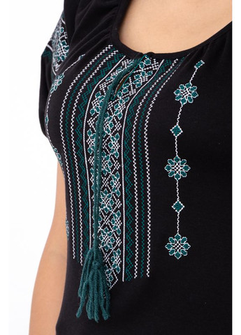 Тёмно-серая женская вышиванка с коротким рукавом (p-661) Носи своє узор геометрический прямой интерлок (363260873)