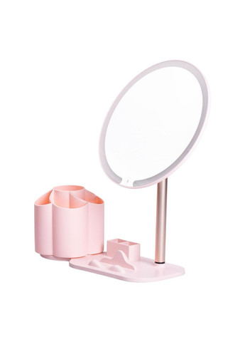 Дзеркало для макіяжу з підсвічуванням кругле настільне Ø21 см з підставкою Рожеве HP-10-9AP (A-033802) Yiwu (361857154)