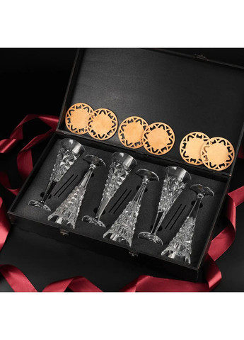 Набор подарочный для шампанского 6 шт Bohemia Glacier 200 мл в деревянной коробке Handmade С63 (364988942)