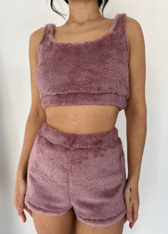 Пудровий демісезонний махровий костюм: топ + шорти No Brand