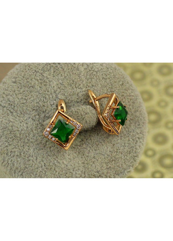Серьги ромбик с зеленым камнем 1,4 см золотистые Xuping Jewelry (349812671)