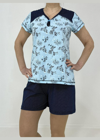 Блакитна всесезон домашній жіночий комплект татьяна (футболка + шорти) 58-60 блакитний-синій 90575952-3 Triko