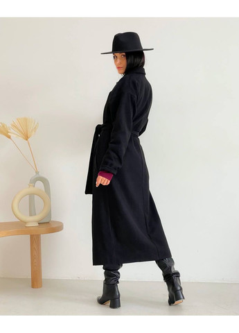 Чорне демісезонне Жіноче кашемірове пальто з поясом Vakko