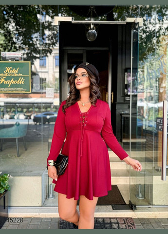 Бордовое повседневный платье с длинным рукавом Liton