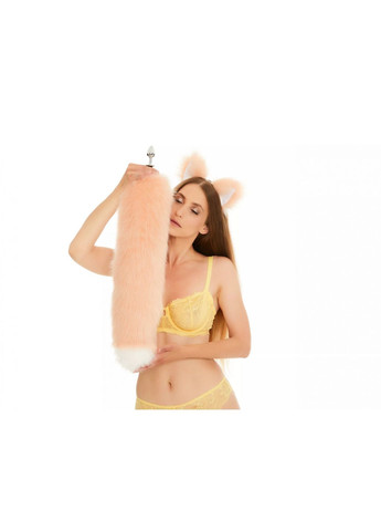 Анальный меховой пушистый хвост без пробки, Персиковый с белым кончиком, 60 см. OKOVA (315149243)