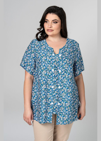 Голубая блуза прямого силуэта декорирована двумя планками с пуговицами all posa (ap101968p) A'll Posa