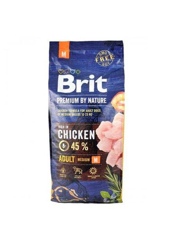 Сухой корм Premium Dog Adult M для взрослых собак средних пород, с курицей, 15 кг Brit (362580903)
