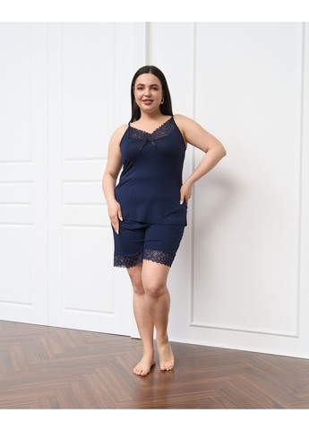 Темно-синяя вискозная однотонная пижама с шортиками Nicoletta