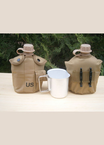 Фляга з кружкою US Вottle 1 л пластикова в чохлі Койот No Brand (302391829)