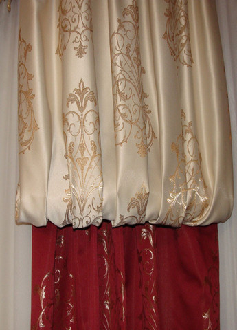 Комплект штор и ламбрекен со стеклярусом карниз 300см терракотовый с золотистым (70_1_3м) Firanka Damask (334732343)