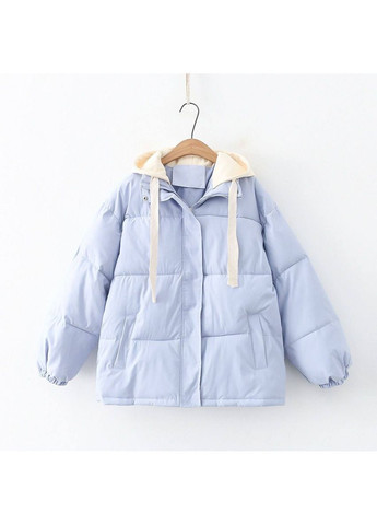 Голубая зимняя куртка 0261 матовая плащевка силикон 250,двойной капюшон тринитка на флисе Україна