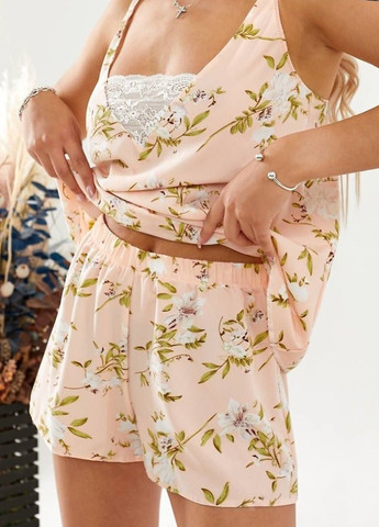 Персиковая всесезон женская пижама майка и шортики peach flowers майка + шорты Exclusive