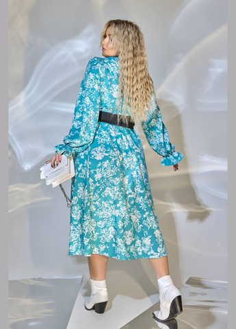 Бірюзова кежуал жіноча сукня софт No Brand з квітковим принтом