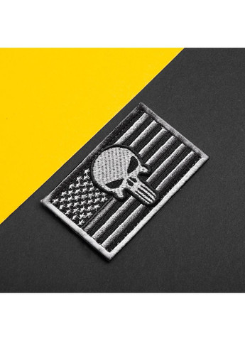 Шеврон с липучкой Флаг США Череп Каратель серый 5х8 см вышитый патч нашивка IDEIA (361970727)