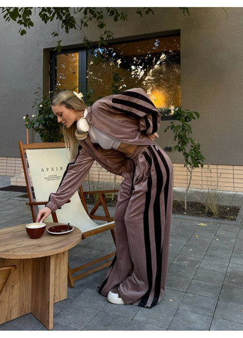 Жіночий велюровий спортивний костюм із контрастними смугами No Brand (363969568)