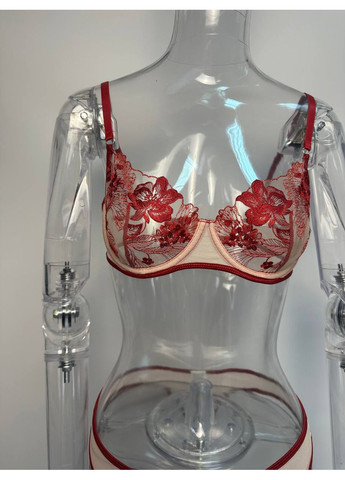 Червоний демісезонний комплект жіночої спідньої білизни квіткова з мереживом набір бюстгальтер трусики колір синій No Brand Комплект нижньої білизни Квіткова