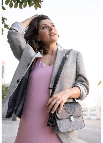 Фетрова жіноча бохо-сумка Лілу з шкіряними чорними вставками BlankNote кросс-боди (348359396)