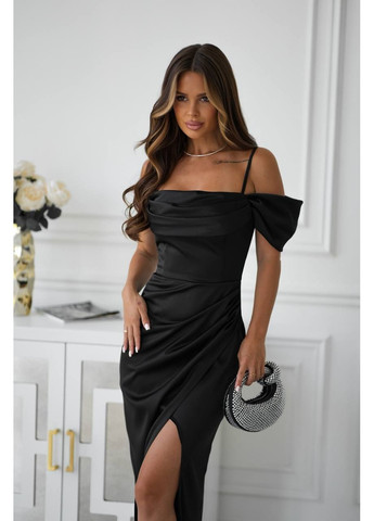 Чорна святковий, вечірня жіноча вечірня сукня максі з відкритими плечима та високим розрізом з відкритими плечима MonCher