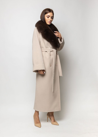 Молочное демисезонное Пальто классическое женское Марсель молочное с мехом оверсайз CHIUAS