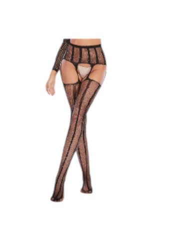 Черный демисезонный колготки сеточка с вырезом открытыми бедрами черного цвета со стразами имитация чулков с поясом No Brand