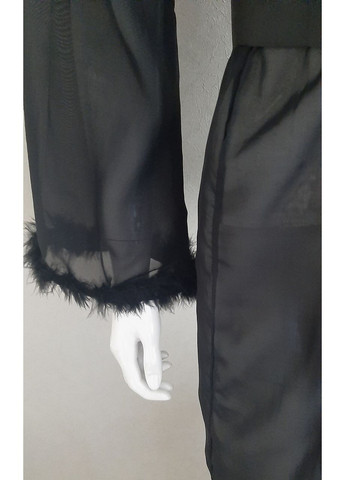 Сексуальний прозорий довгий чорний халат еротична білизна р. S-M No Brand (361878399)