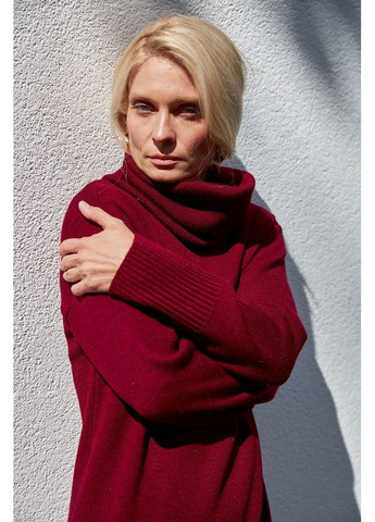 Бордовое повседневный женское теплое платье из шерсти с воротником хомутом (2873) Triko Bakh