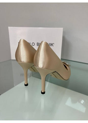 No Brand Святкові атласні беж туфлі з білою брошкою бежевий з текстиль, — (351394412)