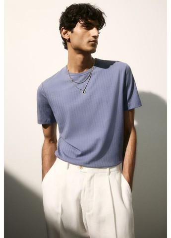 Синя чоловіча футболка в рубчик slim fit із суміші ліоцеллю н&м (57012) s синя H&M