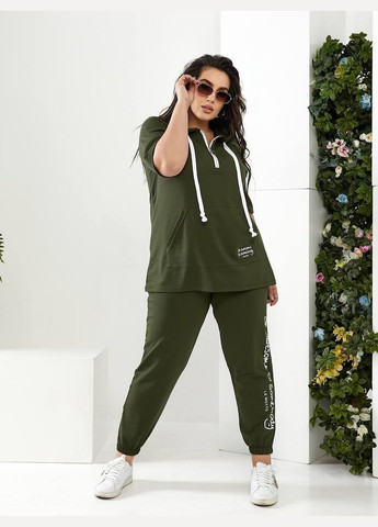 Жіночий спортивний костюм батал хакі трикотажний з капюшоном і коротким рукавом для весни та літа Bonita Спортивний костюм (322111905)