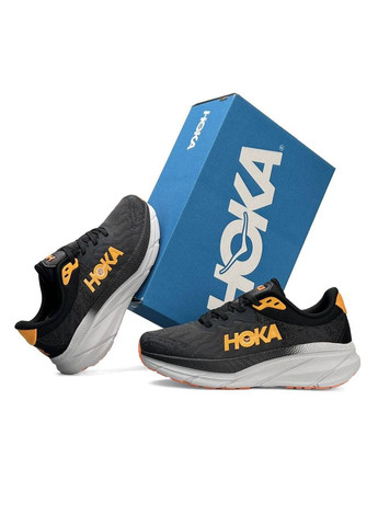 Серые кроссовки мужские hoka No Brand Challenger ART 7 Black White Orange