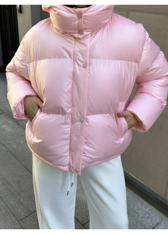 Пудрова зимня жіноча куртка дутик з капюшоном No Brand