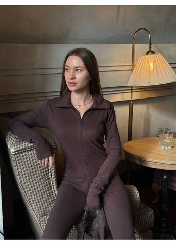 Жіночий термокомбінезон з флісу на блискавці MonCher коричневий повсякденний фліс