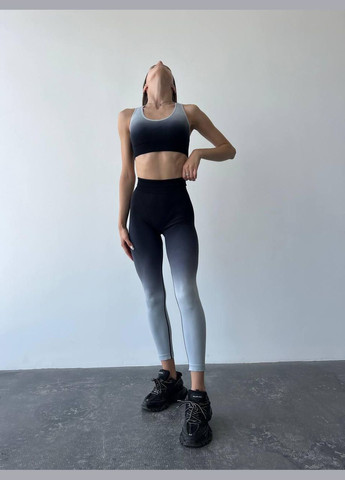 Спортивный костюм (топ и леггинсы) с эффектом пуш-ап и градиентом, черный с серым, размер S Trends (330756833)