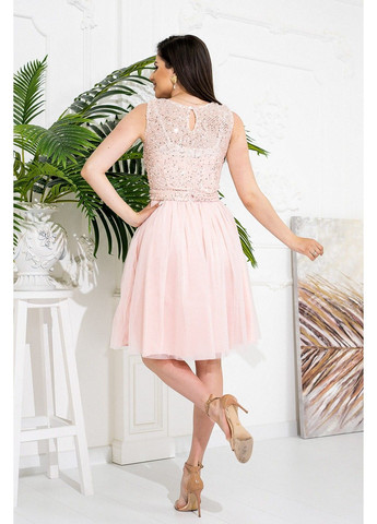 Розовое коктейльное платье сетка поетка 20042 розовая Tanita-Romario