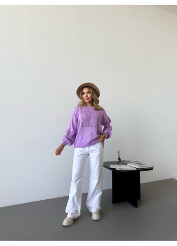 Бузковий жіночий вязаний вовняний светр стефанія щ узорами на грудях та рукавах бузковий You Best