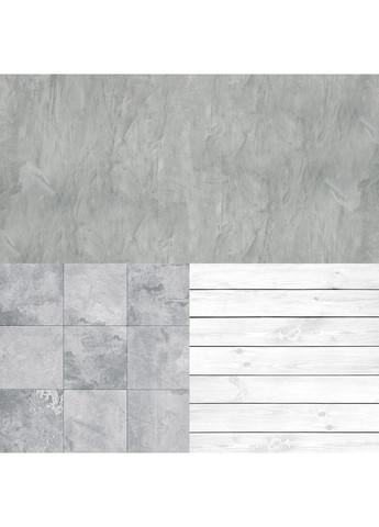 Кутовий вініловий фотофон 3D, холодна сіра текстурна стіна, бетонна плитка і біле дерево, 50×50 см, №58146 PhotoVinyl (354373076)