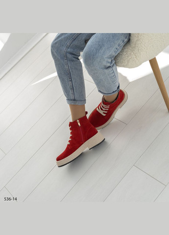 Комбіновані замшеві червоні жіночі черевики з бежевою підошвою 41 No Brand