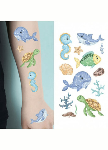 Набір дитячих блискучих тимчасових тату «Морські тварини» kids-tatto-see-set10 Fresh Tattoo (316265443)
