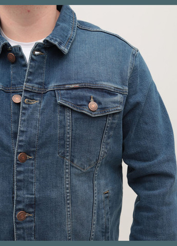 Синяя демисезонная куртка джинсовая мужская синяя в больших размерах куртка-пиджак FRANCO BENUSSI Пряма